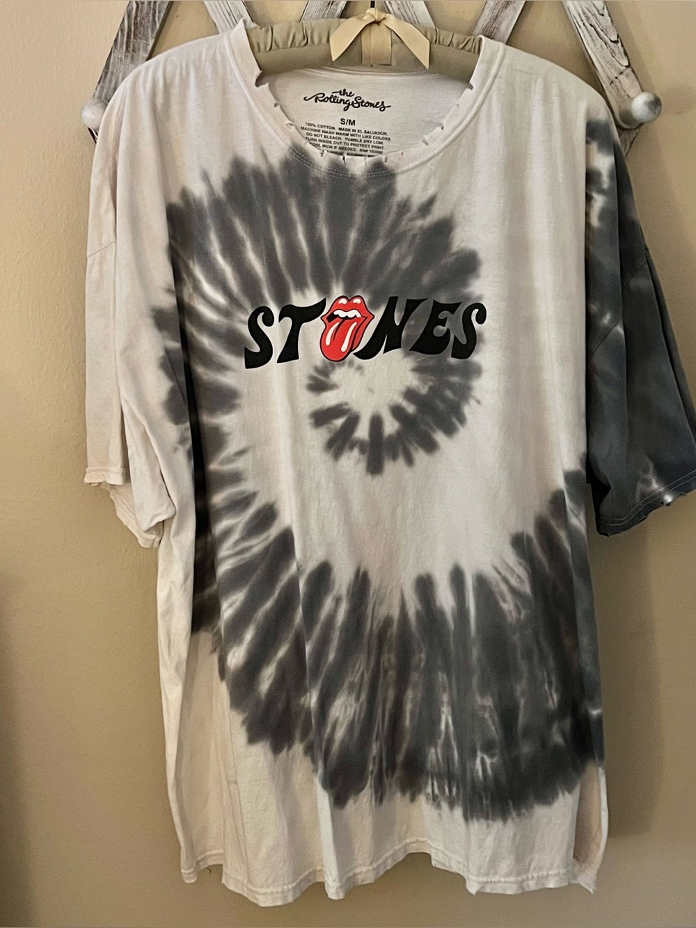 Urban Outfitters The Rolling Stones Grey & White Tie-Dye Tee